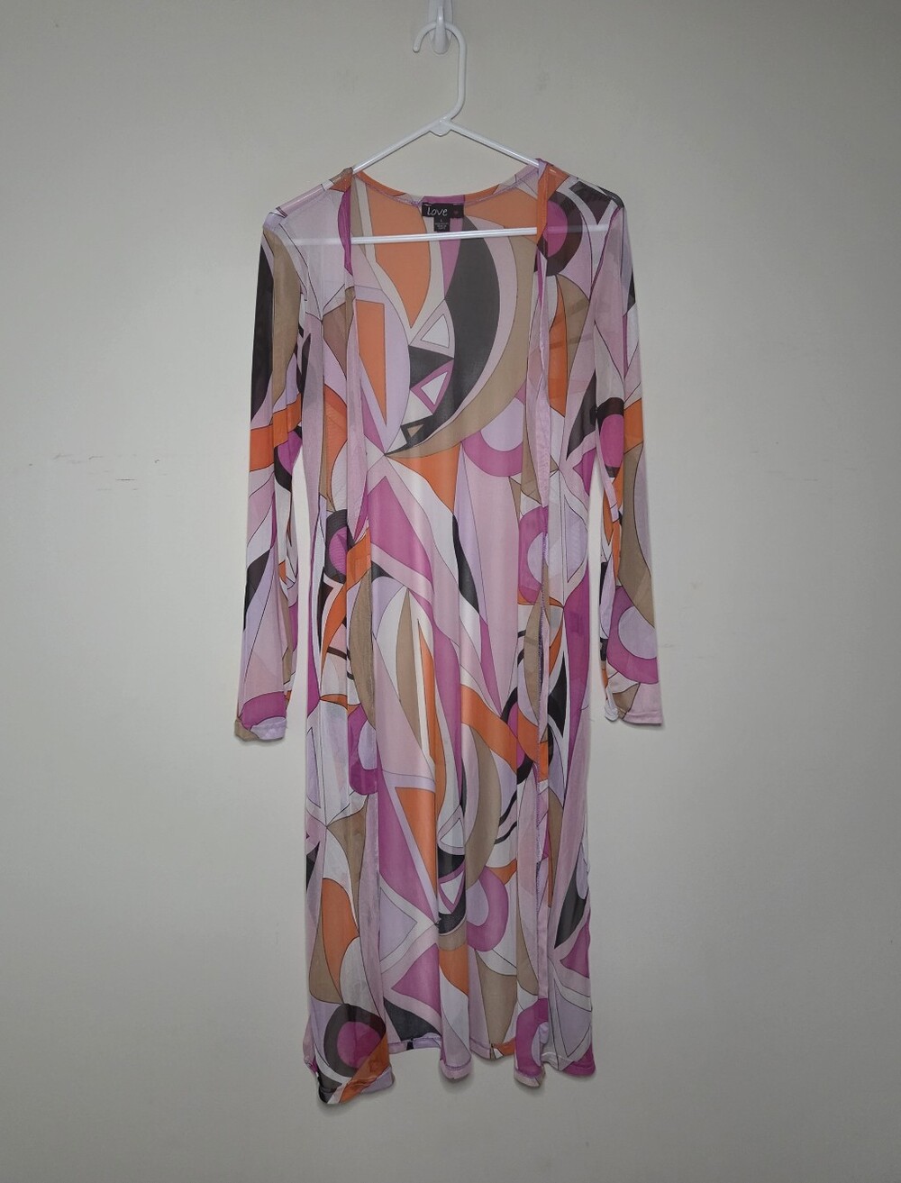 Women's Love Mesh Semi Sheer Long Cardigan Sz Large